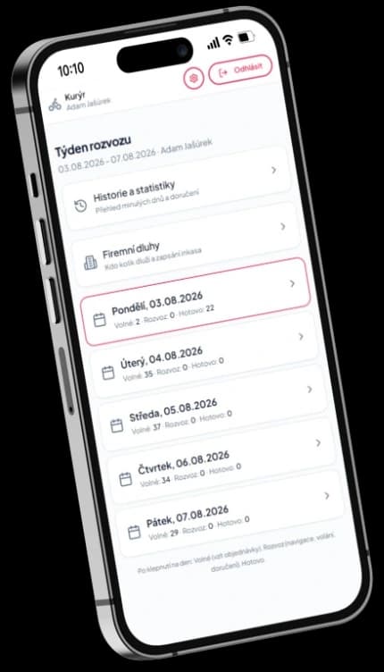 Kurýrská aplikace rozvozu Jídelna Dlabanec
